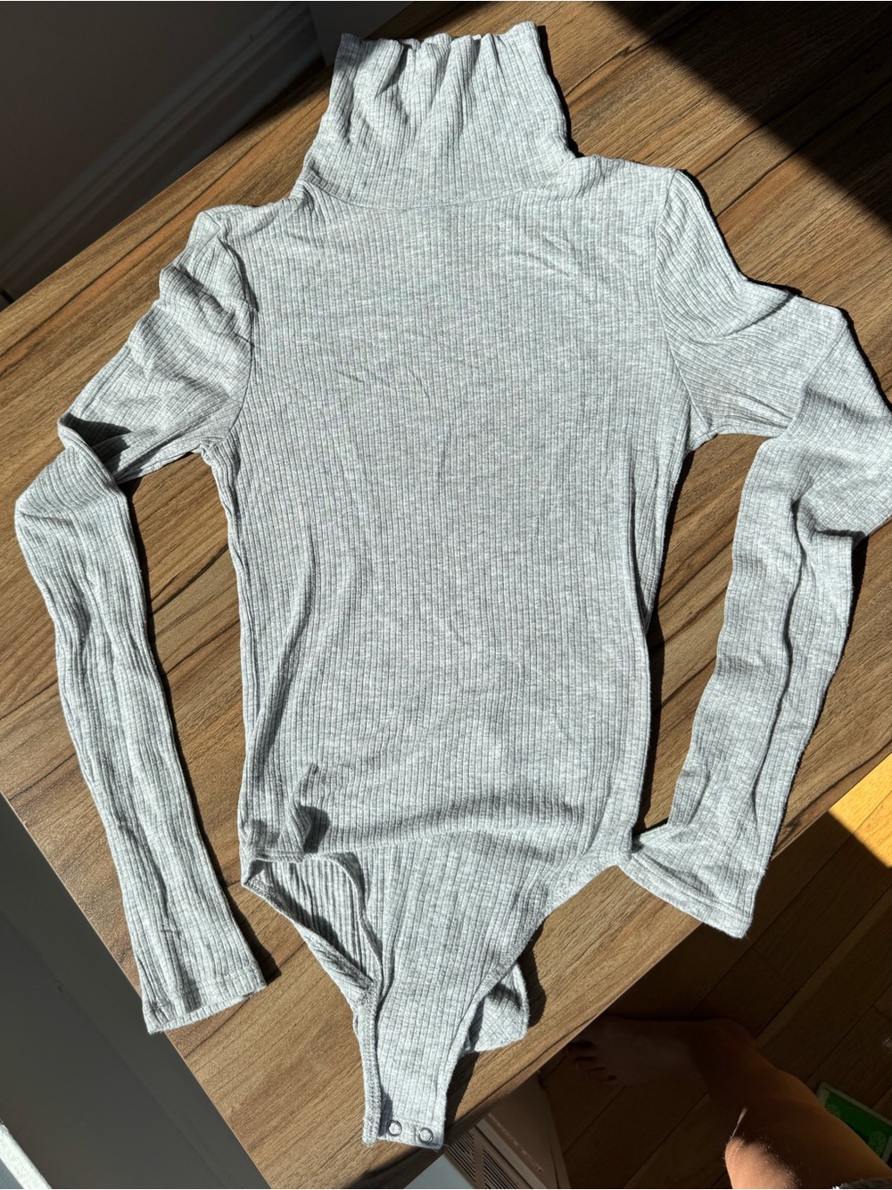 aerie Light Gray Ribbed Turtleneck Long-Sleeve Bodysuit